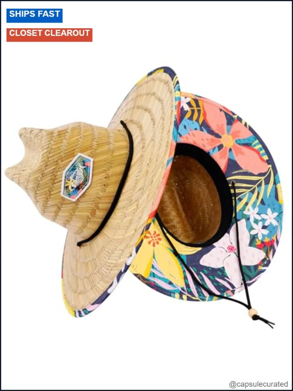 UPF 50+ Straw Sun Hat Wide Brim with Chin Strap for Beach Fishing